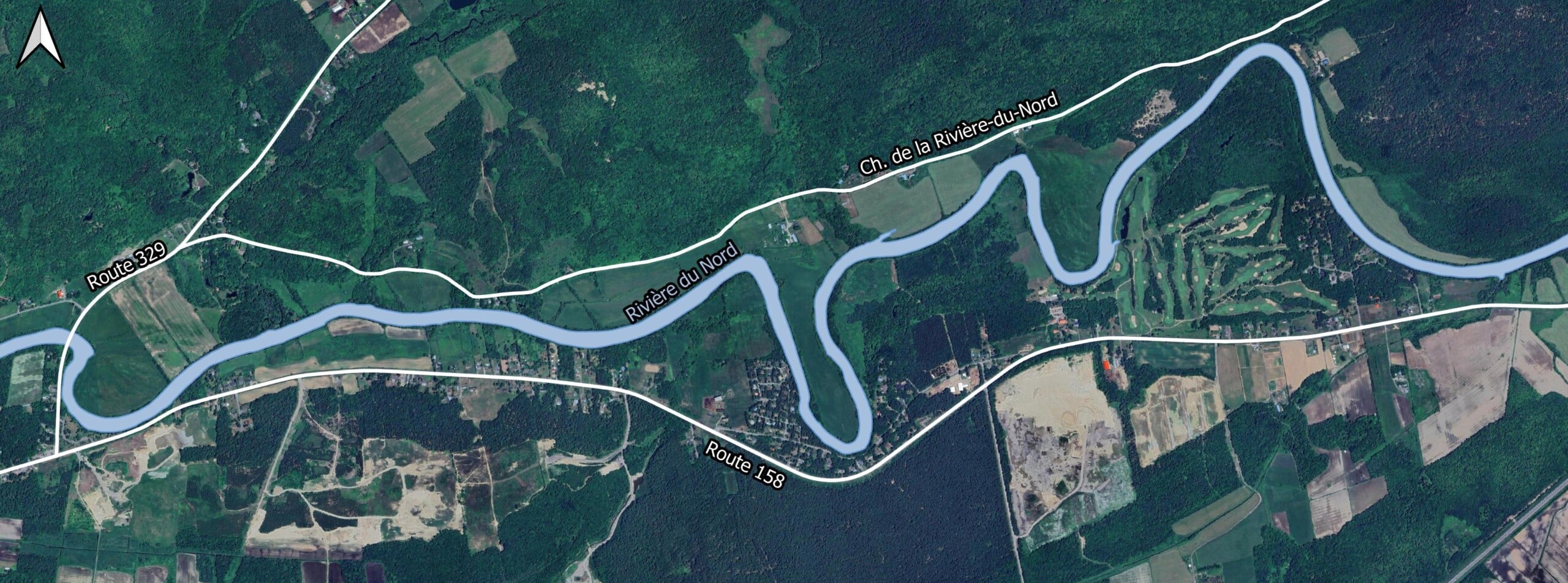 Tronçon de la rivière du Nord visé par le projet de restauration des milieux humides et hydriques Tronçon de la rivière du Nord visé par le projet de restauration des milieux humides et hydriques